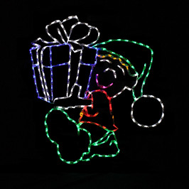 LED light display of an elf carrying a present.
