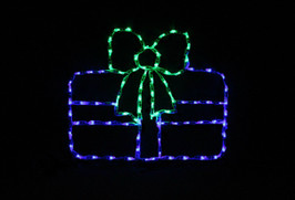 Beautiful blue LED Christmas package with a green bow