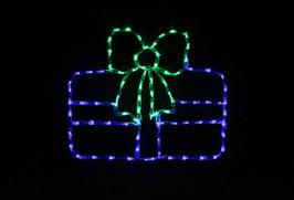 Beautiful blue LED Christmas package with a green bow