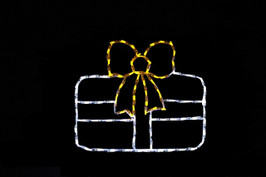 LED light display of a white Christmas package with a beautiful yellow bow