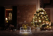LED light display of a white Christmas package with a beautiful yellow bow with dimensions 2' by 1'9"