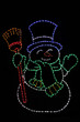 Jolly LED snowman with a blue top hat, green scarf and red broom