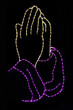 LED praying hands light silhouette with purple sleeves