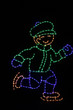 LED light display of a blue and green boy ice skating