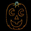 Happy orange LED jack-o-lantern with crescent eyes and a green stem