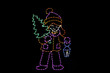 LED light display of a purple and yellow girl carrying a blue lantern and green Christmas tree