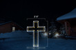 Large cross made of white and yellow LED lights with dimension 3'6" by 5'