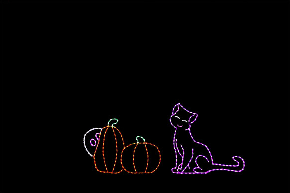 Animated light display of a ghost hiding behind a pumpkin.
