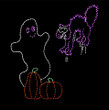 Animated light display of a ghost scaring a cat.