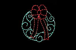LED green Christmas wreath with a red bow