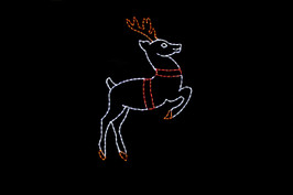 White LED light display of a reindeer with red and orange antlers