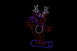 Red, purple and white LED reindeer riding a blue snowboard