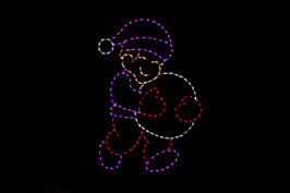 Red and purple LED light display of a boy carrying a white snowball