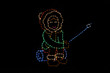 Light display of a girl roasting a marshmellow.