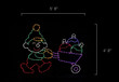 Elf rolling a wheelbarrow of ornaments, outdoor LED wireframe Christmas decoration.