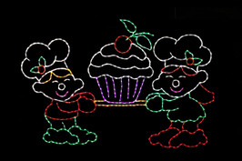 Two elves holding a cupcake outdoor Christmas decoration