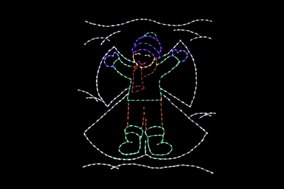 Child doing a snow angel outdoor light up decoration