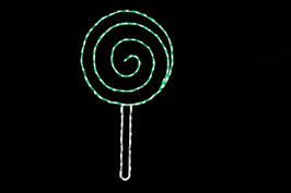 An LED Christmas wireframe decoration in the shape of a lollipop. 