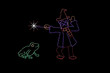 A light display of a wizard making a frog appear.