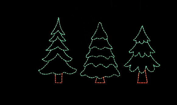 Light display of three trees.
