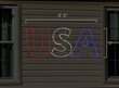 Scaled image of a lighted "USA" display.