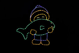 Light display of a boy holding a fish.