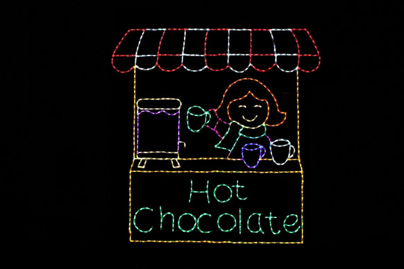 Light display of a hot chocolate stand.