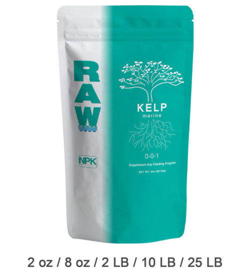 RAW Kelp is 99% kelp extract from seaweed (Ascophyllum Nodosum). This product is fully water soluble. RAW Kelp is a beneficial supplement to all feeding schedules. It is also ideal for adding to foliar sprays and for creating optimal recipe solutions. Works in conjunction with all nutrient and feeding programs.
