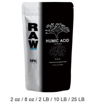 RAW Humic Acid contains 59% Humic Acids derived from Leonardite which is the most concentrated, water Soluble humic acid product on the market today. In nature, humic acid has a buffering effect on the pH of soils. It can raise the pH of acid soils and lower the pH of alkaline soils. RAW Humic Acid is also great for hydroponics applications, especially when added to RO filtered water. RAW Humic acid is a natural chelator and is a beneficial supplement to all feeding schedules. Works in conjunction with all nutrient and feeding programs.

