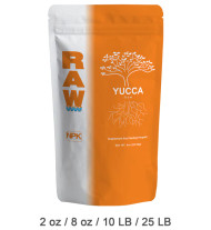 RAW Yucca is made from 100% natural yucca extract from the plant Yucca Schidigera. It can be used as wetting agent for nutrient solutions and foliar sprays and is great for flushing excess salts from the root Zone. When used on soils, it helps water and nutrients penetrate deeper and more evenly into the root zone. We recommend adding a pinch (1/16 tsp per 5 gallons) RAW Yucca to all foliar, nutrient and flush solutions. Works in conjunction with all nutrient and feeding programs.

