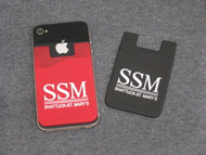 An SSM Cell Phone Wallet combines your cell phone and wallet carrying up to 3 credit cards. Sticky Wallets attach to the back of your cell phone or cell phone case with adhesive. Available in maroon or black. 