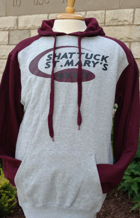 Hooded sweatshirts , 9.5oz Ringspun 60% cotton/40% polyester.
Two-ply hood with wide and flat tipped drawcord, contrast hood - drawcord - sport shoulder and sleeves, paneled shoulder for maximum movement. Spandex reinforced rib knit cuffs and waistband, front pouch pocket. Screened logo.

