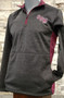 Men's heathered black 1/4 zip fleece with maroon mesh accents on side and collar, maroon zipper. Embroidered SSM logo, white embroidered hockey swoosh logo on back right shoulder. 100% polyester slub fleece.
Small Sizes ONLY