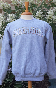Grey crewneck sweatshirt with screened Shattuck logo .  Remember the good times and great friends made during your years at Shattuck.  Come visit soon!  50/50 blend.