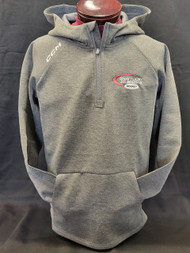 All new premium 1/4 zip fleece combines a breathable soft feel with a modern design built so travel on and off the bus to the rink and gym featuring zippered pockets and brushed jersey lined hood. SSM hockey embroidered logo. 84% Polyester / 12% Rayon / 4% Spandex 