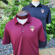Moisture wicking Adidas Uniform polo shirt available in black or maroon, men's sizing.  Embroidered with Shattuck - St. Mary's Stacked Shield logo, approved for classroom wear.  100% polyester.