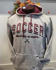 The grey Shattuck – St. Mary’s  "I'll Be Back" Hoodie is a spirited hoodie designed for Sabres Soccer fans.  The hoodie is made from a comfortable and warm fabric to provide a cozy fit during cooler weather.

 70% Cotton 30 % Polyester, 100% Cotton, hood with drawstring, appliqued and embroidered  front logo, front kangaroo pockets.

Machine wash, tumble dry
