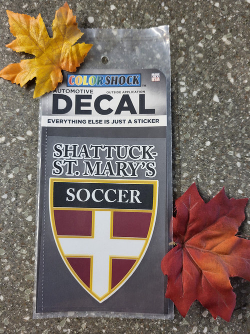 Color Shock decal with Soccer logo. Sticks to most smooth, flat surfaces. No tape or tacks required. Thick, high-grade vinyl resists tears, rips & fading. Measure 3.75 x 5.5inches.