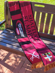 Hockey woven scarf made with the highest quality of workmanship and allow for the most detailed logos possible while using thread-based production. 80% Acrylic/20% Polyester.  55” x 7.5 inches (including fringe).