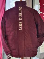 Add a layer to your gameday look with this Shattuck – St. Mary’s Never Stop Puffer Jacket! Stay warm in cooler weather as you cheer on the Sabres in this great Winter Coat. With a rubberizered print of school name on placket, you'll be comfortably warm and stylish while at the game. Made of 100% matte polyester with poly fill, side zipper pockets with string puller .Double front zipper. Machine wash cold, tumble dry low. Fit: True to Size, Unisex sizing.