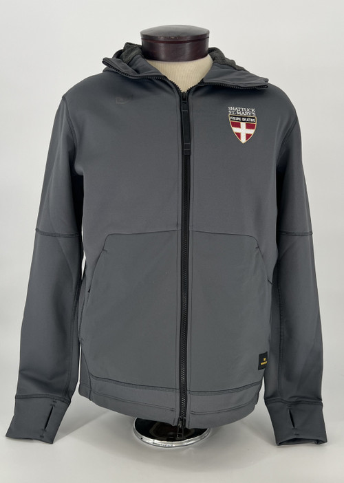 Warroad Gray Figure Skating Full Zip fleece lined Hooded Jacket. Figure Skating logo on front left side. Thumbholes on sleeves. 