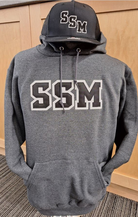 Men's Size 3XL  Champion brand granite hoodie featuring tackle twill horizontal SSM logo in black and white.  50% cotton/50% polyester