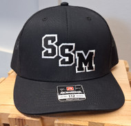 Black Richardson adjustable hat featuring embroidered stacked black and white SSM logo.