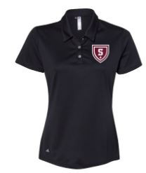 Moisture wicking Adidas Uniform Women’s polo shirt in black. Embroidered with new S Shield logo size 3XL.  100% polyester