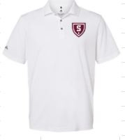 Moisture wicking Adidas Uniform Men’s polo shirt in white. Embroidered with new S Shield logo. Available in Men’s sizes XS-XL.  100% polyester