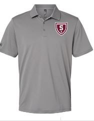 Moisture wicking Adidas Uniform Men’s polo shirt in gray. Embroidered with new S Shield logo. Men's size 2XL.  100% polyester