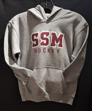 Youth sized SSM Hockey Hoodie in graphite heater. Screen print. 50/50 blend. Youth sizes XS-XL.