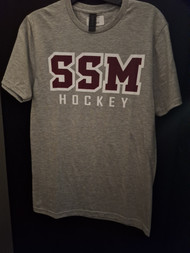 Adult SSN Hockey Soft Style T-shirt in Sports Grey. SSM Hockey screen print on front. Adult sizes Small - 3XL. 90% cotton/10% polyester.