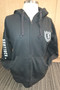Women's Champion black full zip hooded sweatshirt. Features white screen print 1858 shield on upper left chest and Shattuck St. Mary's on right arm. 50% cotton/ 50% polyester.