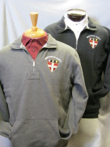 1/4 zip sweatshirt with cadet collar, embroidered Shield logo, your choice of black or gray.  80/20 blend.